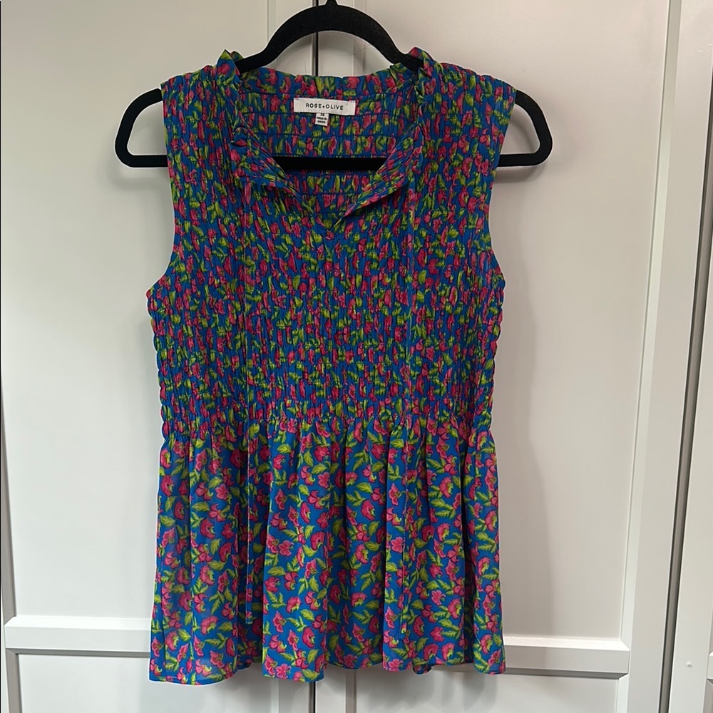 Blue and Pink Sleeveless Top